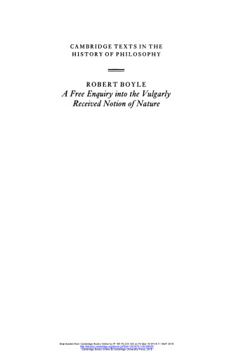 A Free Enquiry into the Vulgarly Received Notion of Nature