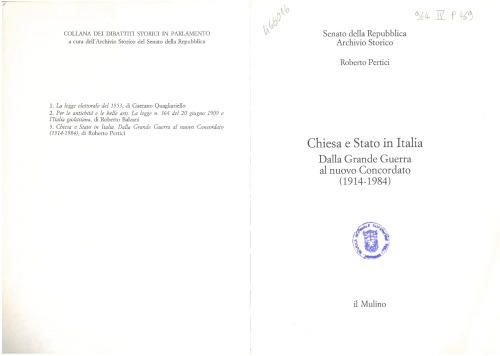 Chiesa e Stato in Italia. Dalla Grande Guerra al nuovo Concordato (1914-1984)