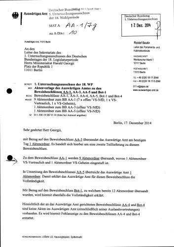German BND-NSA Inquiry Exhibits