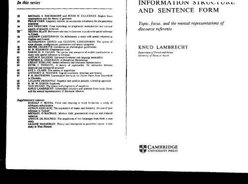 Information Structure and Sentence Form: Topic, Focus, and the Mental Representations of Discourse Referents