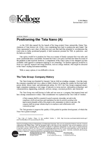 Positioning the Tata Nano