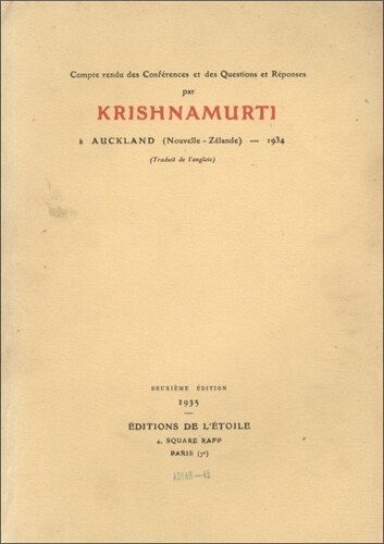 Compte rendu des conférences et des questions et réponses, à Auckland (Nouvelle-Zélande), 1934 (Traduit de l’anglais)
