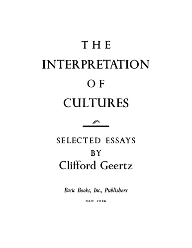 Interpretation of Cultures: Selected Essays