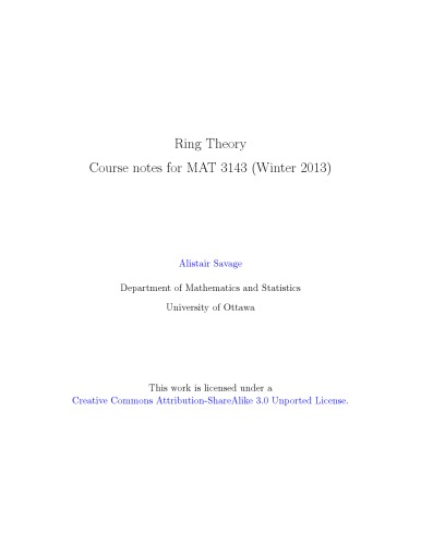 Ring Theory [Lecture notes]