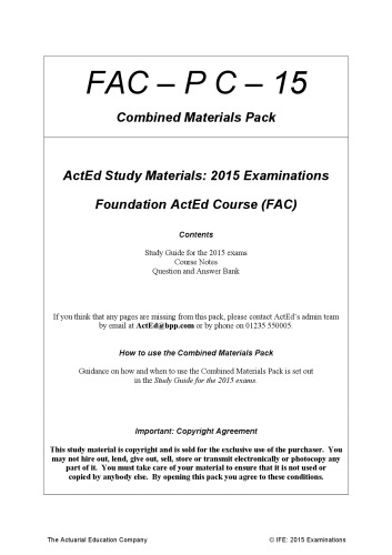 ActEd Study Materials: 2015 Examinations: Foundation ActEd Course (FAC)
