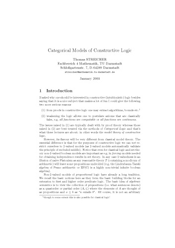 Categorical Models of Constructive Logic [Lecture notes]