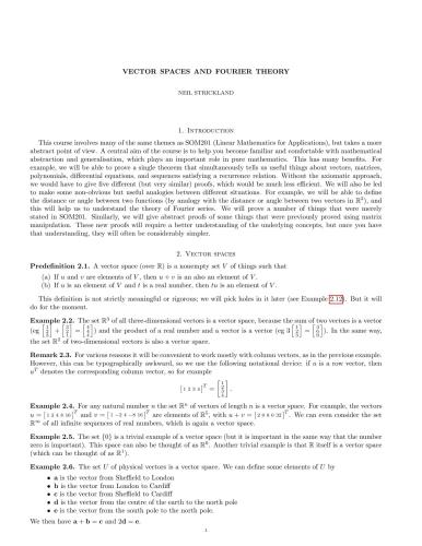 PMA220 Vector Spaces and Fourier Theory [Lecture notes]