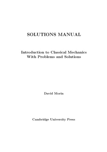 Introduction to Classical Mechanics-Solution manual