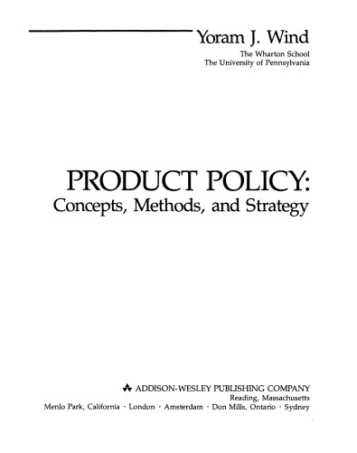 Product Policy: Concepts, Methods and Strategy