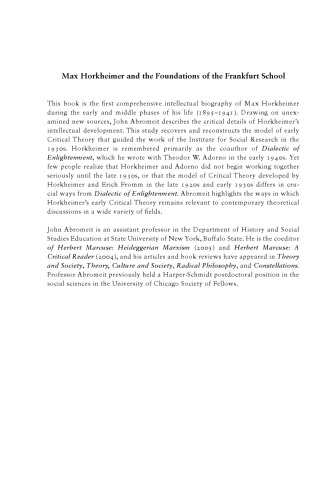 Max Horkheimer and the Foundations of the Frankfurt School