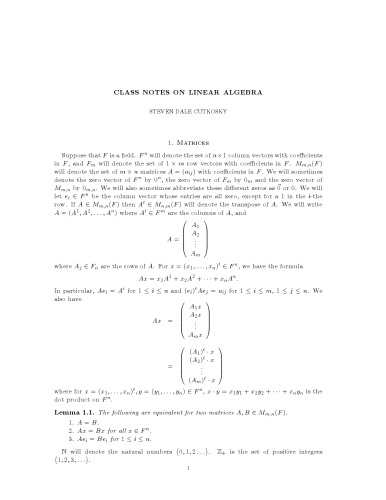 Class notes on linear algebra [Lecture notes]