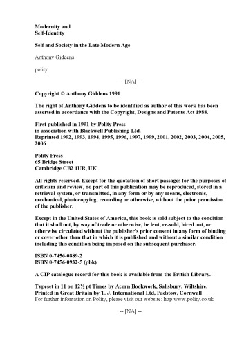 Modernity and Self-Identity