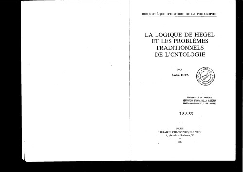 La logique de Hegel et les problèmes traditionnels de l’ontologie