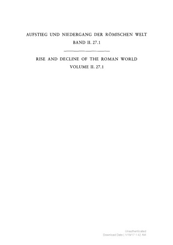 Aufstieg und Niedergang der römischen Welt (ANRW), 2. Principat, Bd. 27 (1. Teilband): Vorkonstantinisches Christentum: Apostolische Väter und Apologeten)