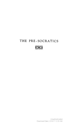 The Pre-Socratics: A Collection of Critical Essays