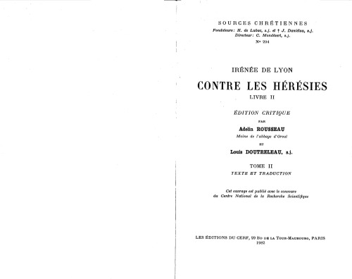 Irénée de Lyon : Contre les hérésies, Livre 2:  Texte et traduction