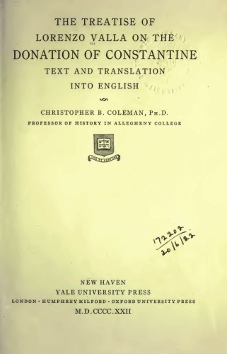 The Treatise of Lorenzo Valla on the Donation of Constantine