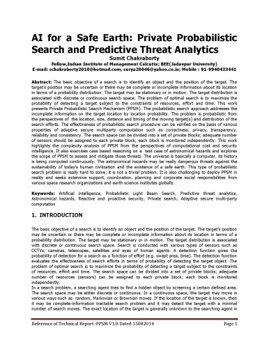 AI for a Safe Earth: Private Probabilistic Search and Predictive Threat Analytics