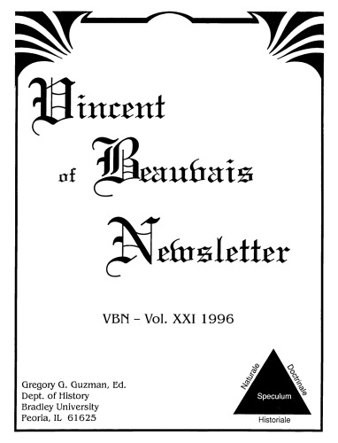 Vincent of Beauvais Newsletter