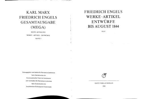 Friedrich Engels: Werke, Artikel, Entwürfe bis August 1844