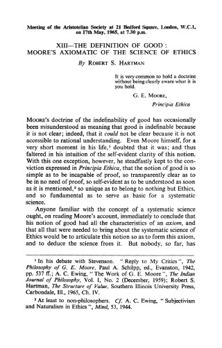 [Article] The Definition of Good: Moores Axiomatic of the Science of Ethics