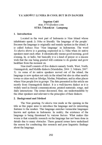 Ya’ahoŵu! Li Niha Is Cool but Is in Danger