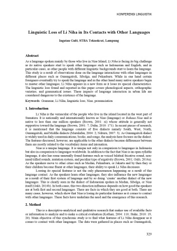Linguistic Loss of Li Niha in Its Contacts with Other Languages