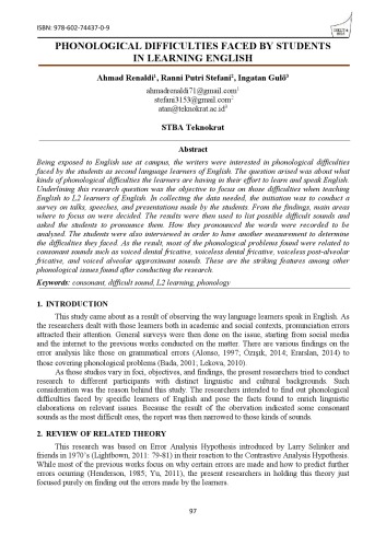 Phonological Difficulties Faced by Students in Learning English