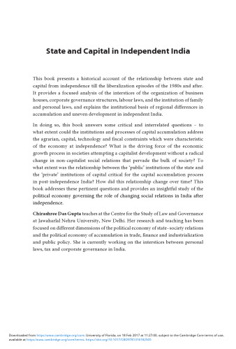 State and Capital in Independent India: Institutions and Accumulations