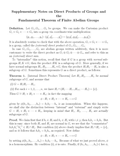 Supplementary Notes on Direct Products of Groups and the Fundamental Theorem of Finite Abelian Groups [expository notes]