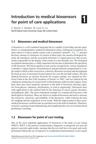 Medical biosensors for point of care (POC) applications