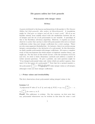Die ganzen zahlen hat Gott gemacht: Polynomials with integer values