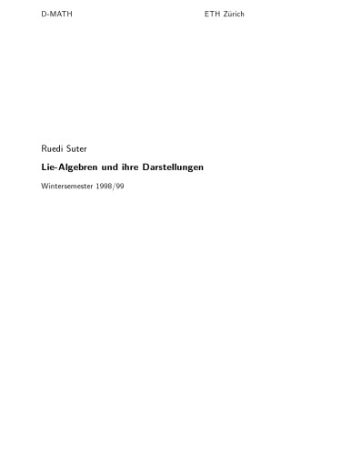 Lie-Algebren und ihre Darstellungen: Wintersemester 1998/99