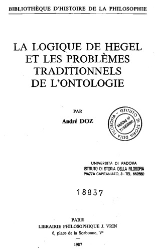 La logique de Hegel et les problemes traditionnels de l’ontologie