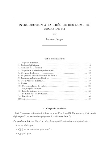 Introduction à la théorie des nombres [Lecture notes]