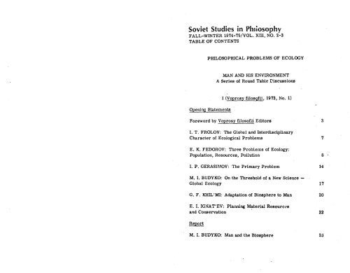 MAN AND HIS ENVIRONMENT: A Series of Round Table Discussions