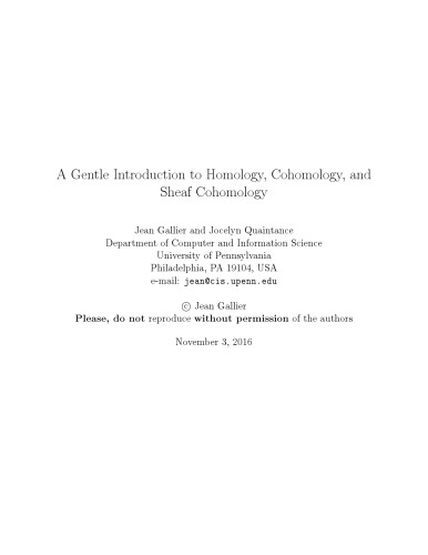 A Gentle Introduction to Homology, Cohomology, and Sheaf Cohomology [Lecture notes]