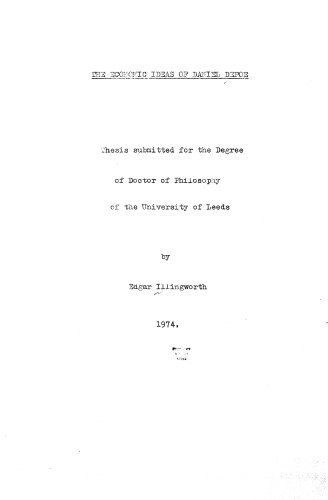 The economic ideas of Daniel Defoe