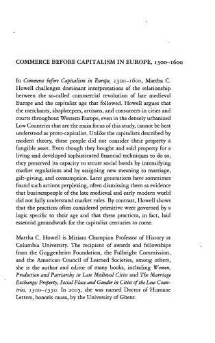 Commerce before Capitalism in Europe, 1300-1600