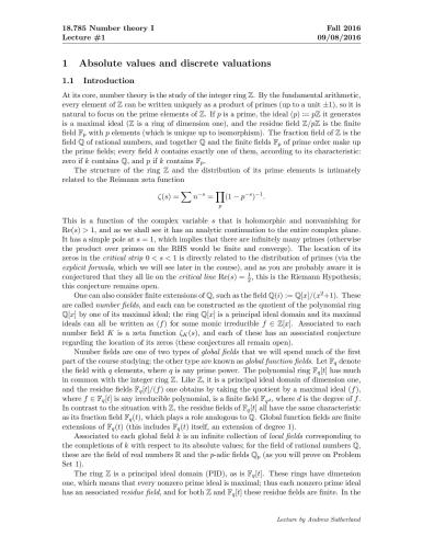 18.785 - Number Theory I, 2016