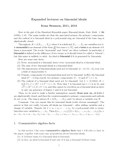 Expanded lectures on binomial ideals