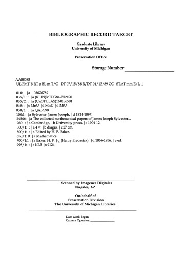 The collected mathematical papers of James Joseph Sylvester