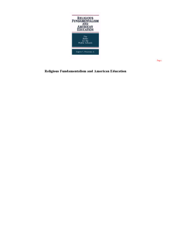 Religious Fundamentalism and American Education: The Battle for the Public Schools