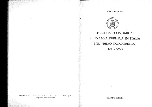 Politica economica e finanza pubblica in Italia nel primo dopoguerra (1918-1922)