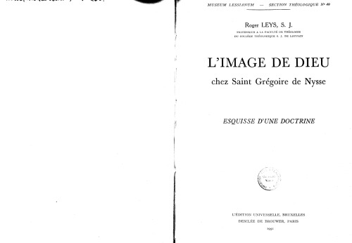 L’image de Dieu chez Saint Grégoire de Nysse