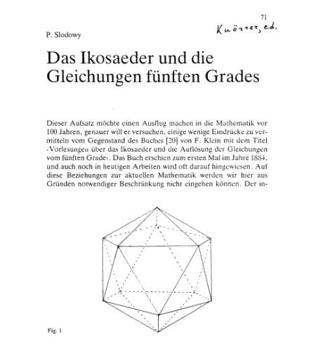 Das Ikosaeder und die Gleichungen fünften Grades