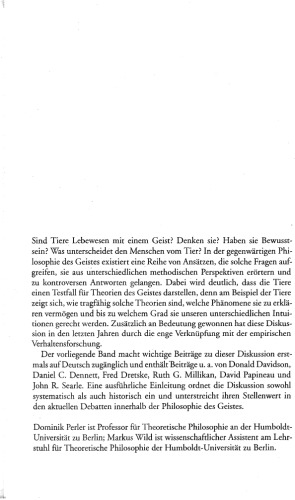 Der Geist der Tiere - Philosophische Texte zu einer aktuellen Diskussion