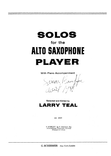 Solos For the Alto Saxophone Player : With Piano Accompaniment