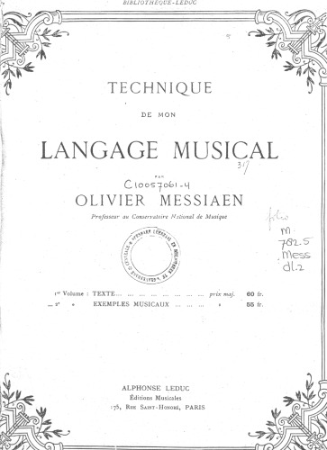 Technique de mon langage musical