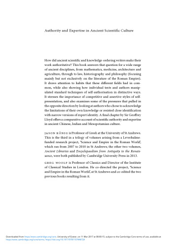 Authority and Expertise in Ancient Scientific Culture